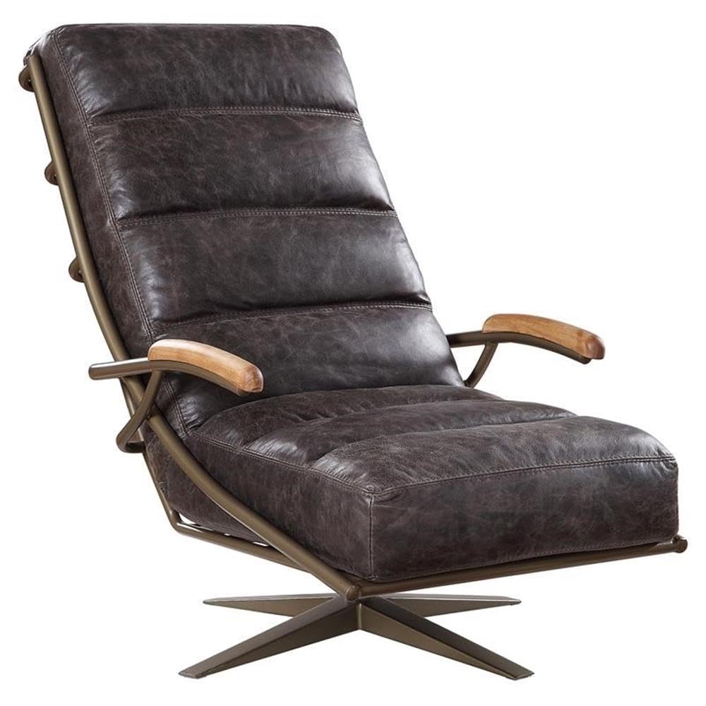 Acme Ekin Channel Tufted Accent Chair in Morocco Top Grain Leather