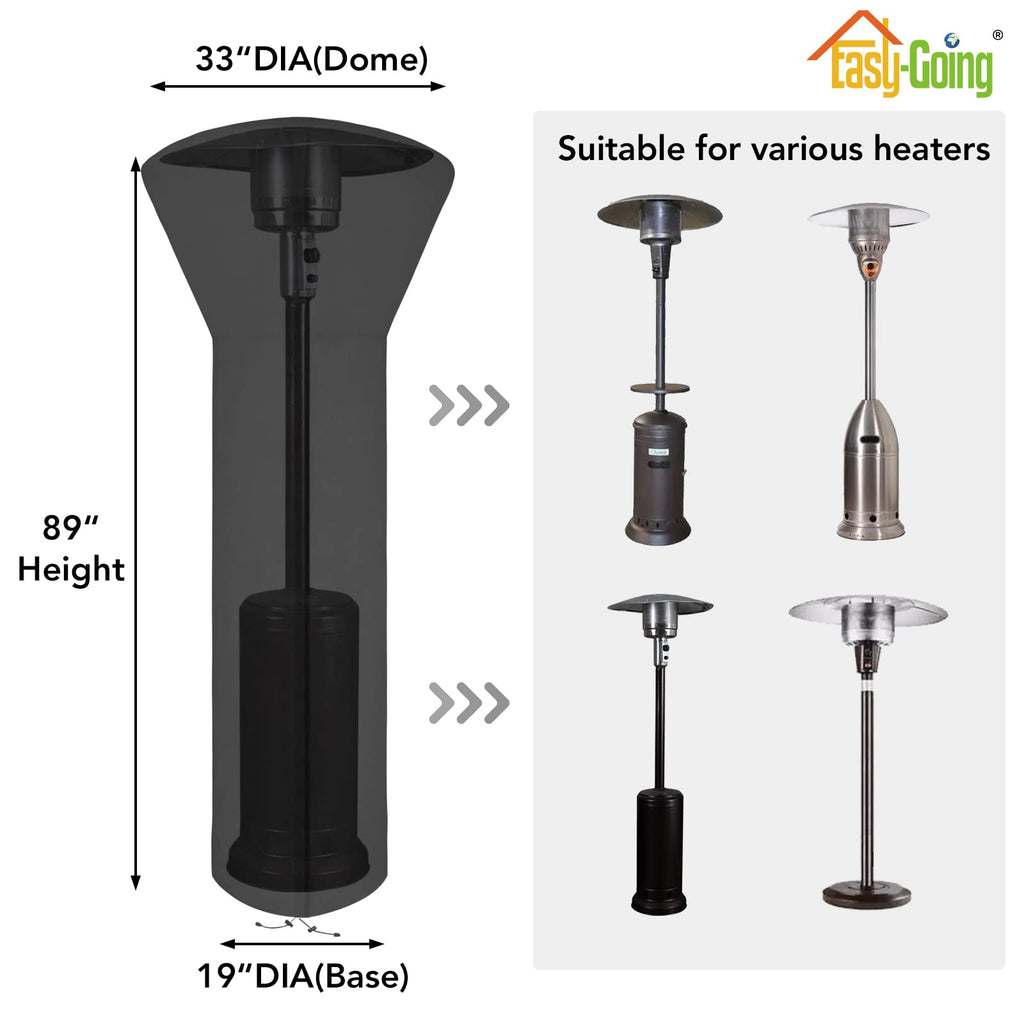 Easy-Going Patio Heater Cover With Zipper And Storage Bag, Waterproof Outdoor Heater Cover Dustproof, Uv-Resisant, Wind-Resistant (89'H X 33'D X 19'B, Black)