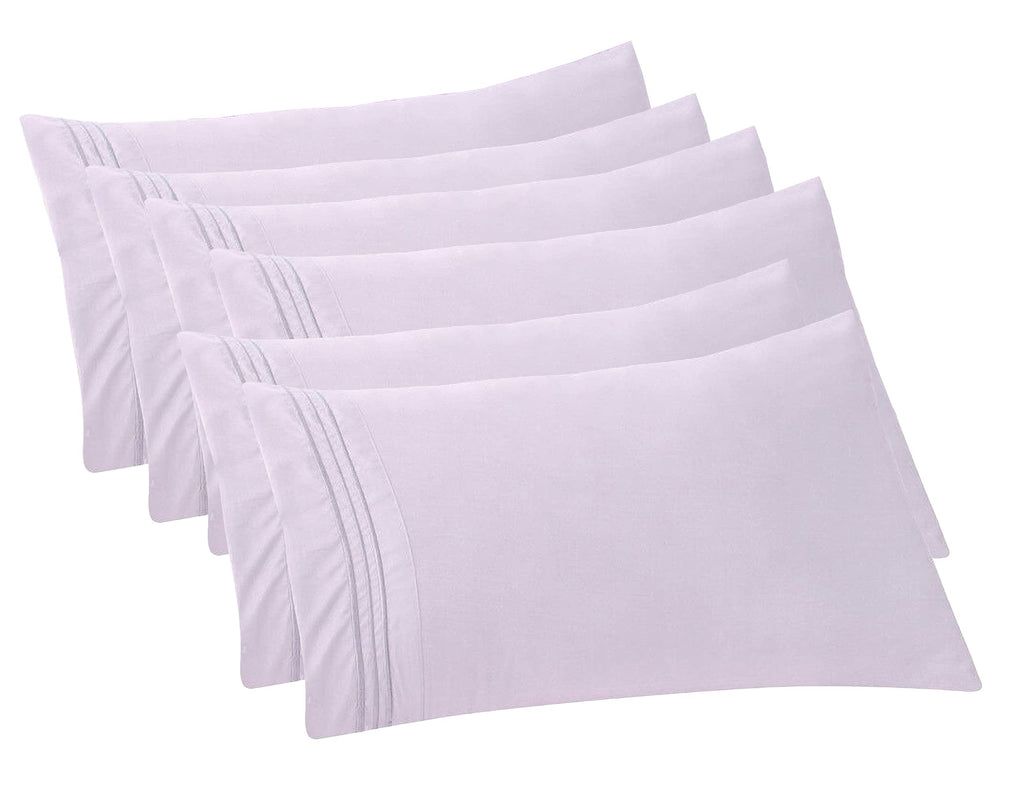 Elegant Comfort 6-Pack Solid Pillowcases 1500 Thread Count Egyptian Quality - Easy Care, Smooth Weave, Wrinkle And Stain Resistant, Easy Slip-On, 6-Piece Set, King Pillowcase, Lilac