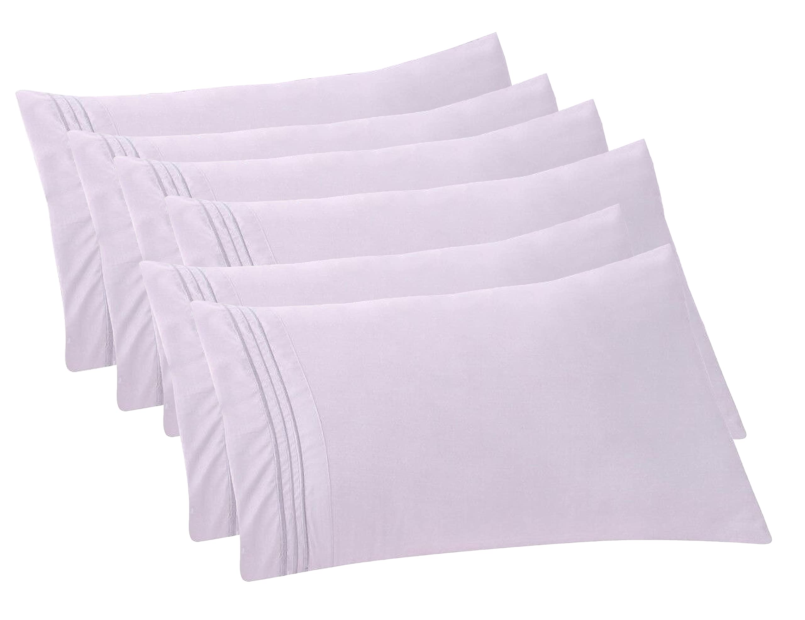 Elegant Comfort 6-Pack Solid Pillowcases 1500 Thread Count Egyptian Quality - Easy Care, Smooth Weave, Wrinkle And Stain Resistant, Easy Slip-On, 6-Piece Set, King Pillowcase, Lilac