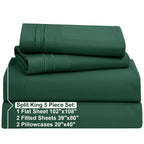 Nestl Split King Sheets Sets For Adjustable Bed - 5 Piece Split King Sheet Set, Double Brushed Split King Sheets, Hotel Luxury Dark Green Sheets, Extra Soft Bedding Sheets & Pillowcases