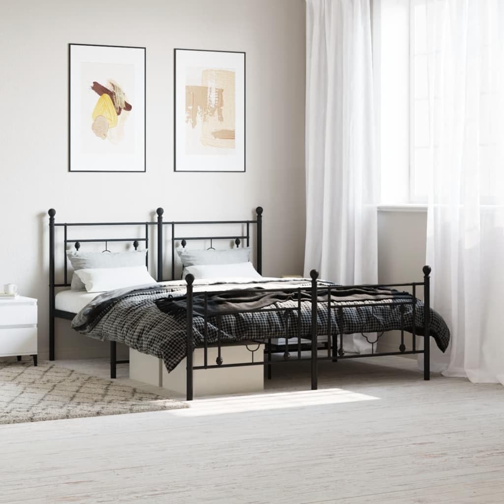 vidaXL 10'' Metal Queen Bed Frames with Headboard and Footboard, Platform Bed Frame with Strong Metal Slats Support, Under Bed Storage, Noise Free, Black, Without Mattress