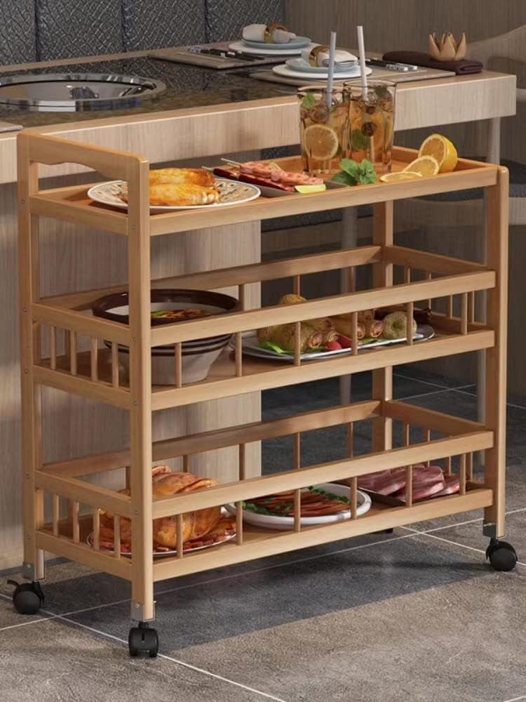 Inllex 3 Tier Bamboo Kitchen Rolling Cart Removable Wood Trolley Island Cart, Utility Cart Multilayer Storage Shelf Rack On Whe