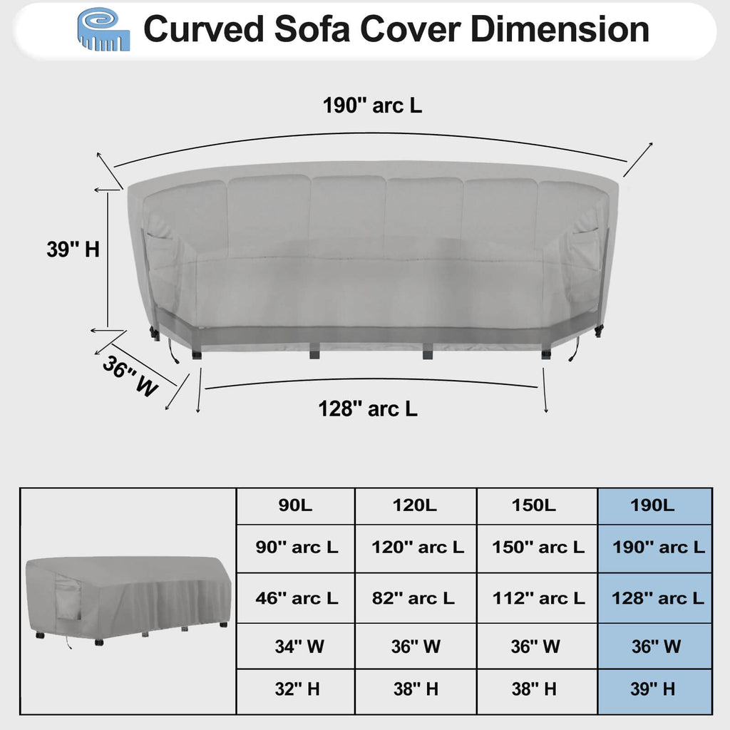 Outdoorlines Waterproof Curved Outdoor Sectional Cover - Uv Resistant Windproof Patio Sectional Sofa Covers For Deck, Lawn And Backyard, Heavy Duty Furniture Covers (190Lx36Dx39Hx128Fl, Gray)
