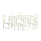 East West Furniture DOLG7-LWH-W 7 Piece Kitchen Table & Chairs Set Consist of a Rectangle Dining Room Table with Butterfly Leaf and 6 Dining Chairs, 42x78 Inch, Linen White