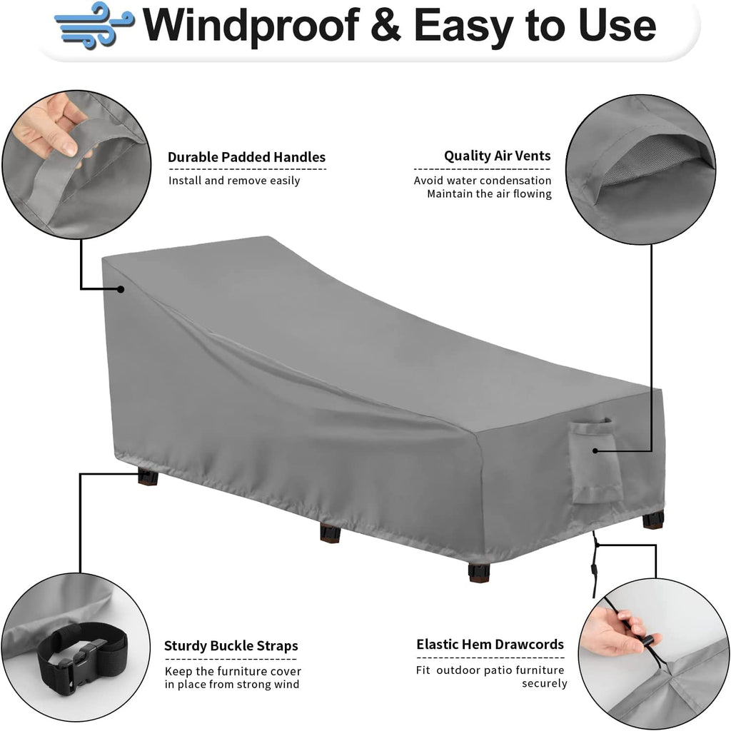 Outdoorlines Outdoor Waterproof Patio Chaise Lounge Chair Cover - Uv Resistant Lounger Covers Heavy Duty Weatherproof Patio Sofa Furniture Covers, 2 Packs, 64Wx28Dx30H Inches, Gray