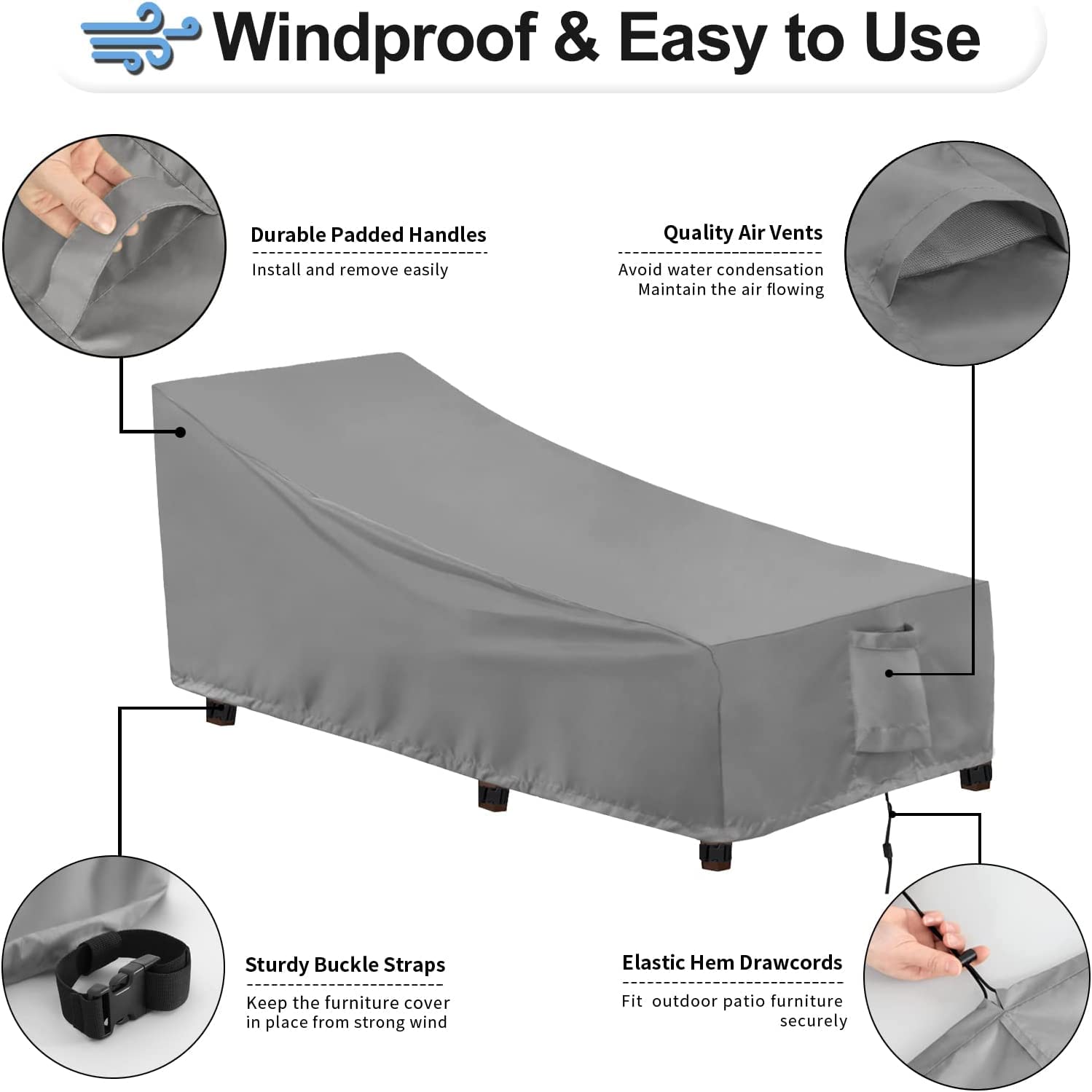 Outdoorlines Outdoor Waterproof Patio Chaise Lounge Chair Cover - Uv Resistant Lounger Covers Heavy Duty Weatherproof Patio Sofa Furniture Covers, 2 Packs, 64Wx28Dx30H Inches, Gray