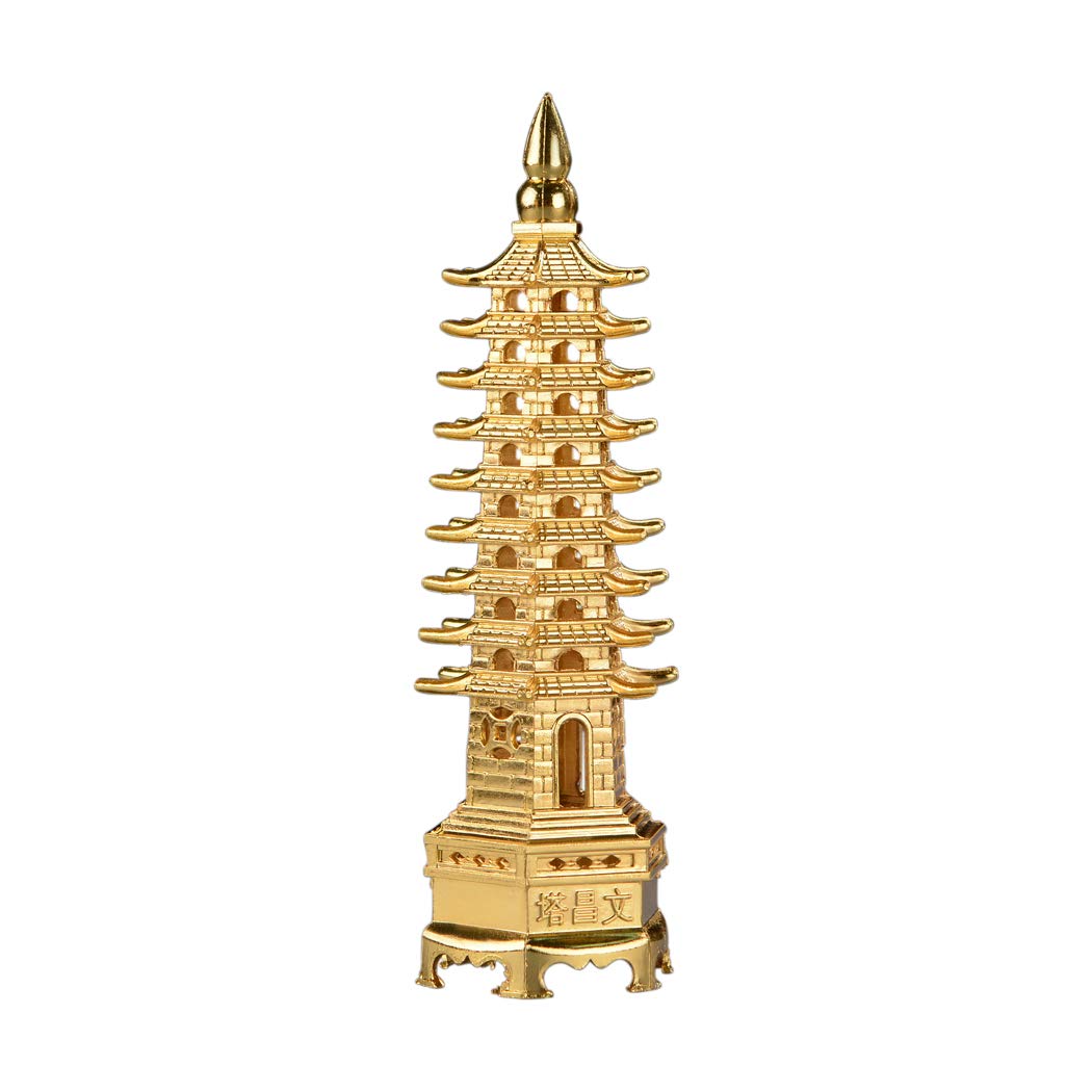 BRABUD 5.1 Alloy Fengshui 9 Level Pagoda Wenchang Tower Statue Protection Business Rises Desk Decor Collectible Golden Color Z