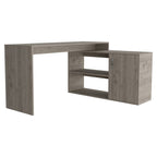 Pearl L Shaped Desk with Single Door Cabinet and 2 Shelves, Light Gray