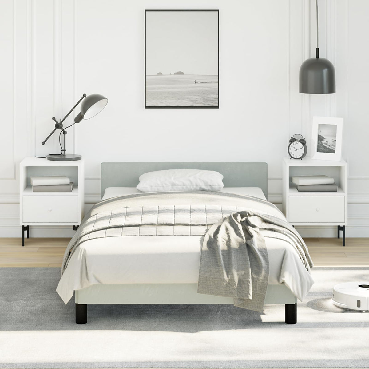 vidaXL Velvet Bed Frame Platform Bed, Scandinavian Style/Slats Support/No Box Spring Needed/Without Mattress/Easy Assembly, Light Grey Twin XL Bed