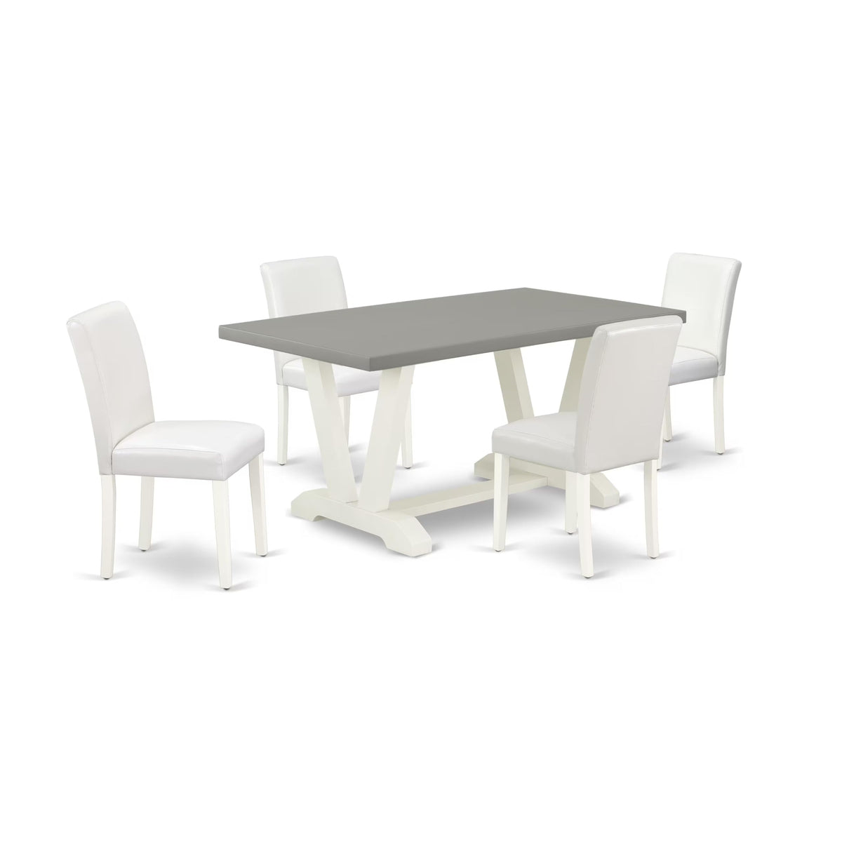 East West Furniture V096Ab264-5 5 Piece Kitchen Table & Chairs Set Includes A Rectangle Dining Room Table With V-Legs And 4 White Faux Leather Parsons Dining Chairs, 36X60 Inch, Multi-Color