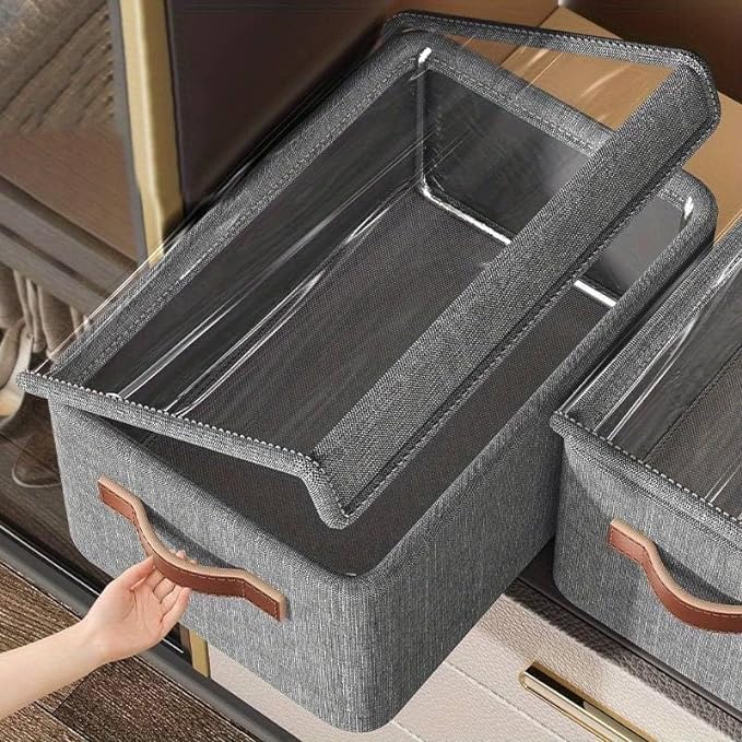 XELIX 26L Folding Storage Box with Cover Lid Drawer Foldable Box NonWoven Clothes Organizer Durable Handle Stuff Storage Box Cl