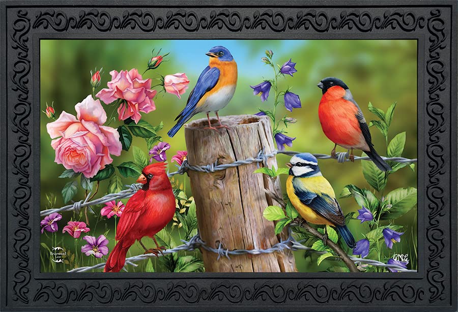 Briarwood Lane Fence Post Birds Spring Doormat Cardinal Bluebird Indoor Outdoor 30' X 18'