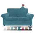 Znsayotx Luxury Velvet Couch Cover 3 Piece Stretch Sofa Covers For 2 Cushion Couch Soft Loveseat Slipcover Living Room Anti Slip Dogs Love Seat Furniture Protector (Peacock Blue), 55'-69'(2 Cushions)