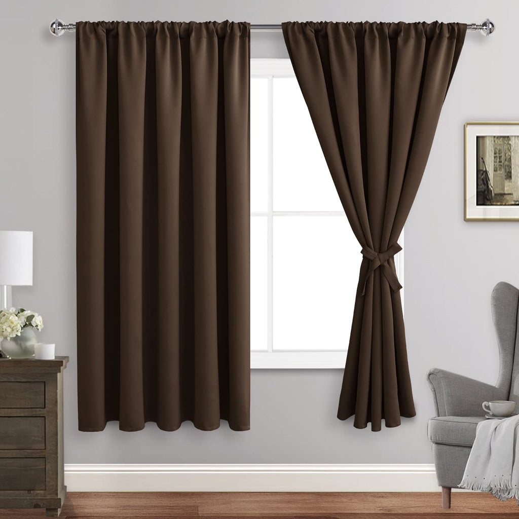 Jiuzhen Blackout Curtains For Bedroom - 70 X 63 Inch Extra Wide Privacy Assured Thermal Insulated Room Darkening Sliding Door Curtains For Living Room, Set Of 2 Panels With Tiebacks, Brown