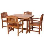 All Things Cedar TD72-20-B 5-Piece Teak Extension Patio Table Arm Chair Set Without Cushions
