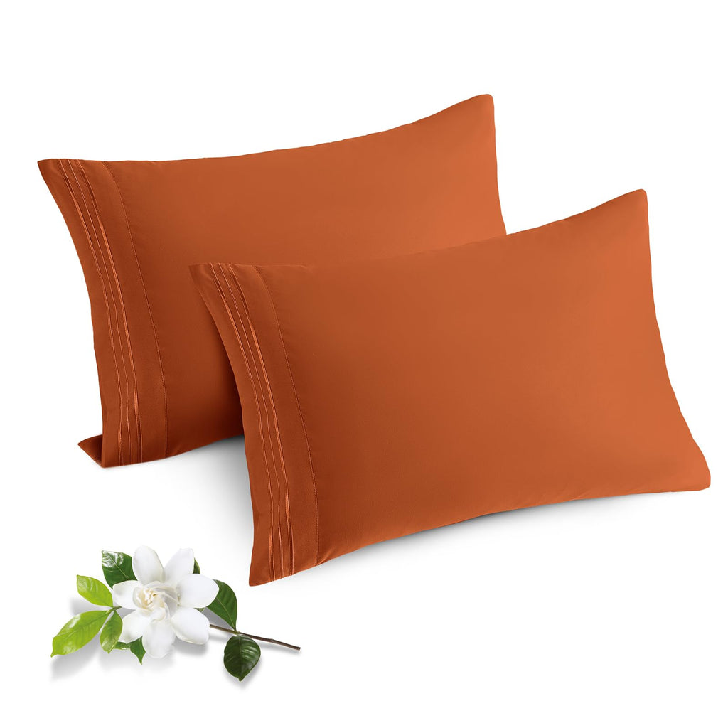 Horbaunal 2 Pack Microfiber Pillowcases Queen Size Burnt Orange Bed Pillow Cases with Envelope Closure, 1800 Thread Count Soft &