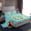 Kids Bed Sheets King Size Cute Fox Print Bed Sheet Set For Boys Girls Bedroom Cartoon Kawaii Decor Woodland Fox Wild Animal Bedding Set Children Toddler Fitted Sheet + Flat Sheet + 2 Pillow Case