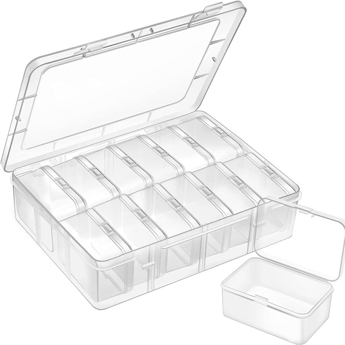 Aryamurti Clear Plastic Storage Box Set, 12 Mini Containers with Large Organizer Case, Polypropylene Material, 22.5x17x5.7cm Out