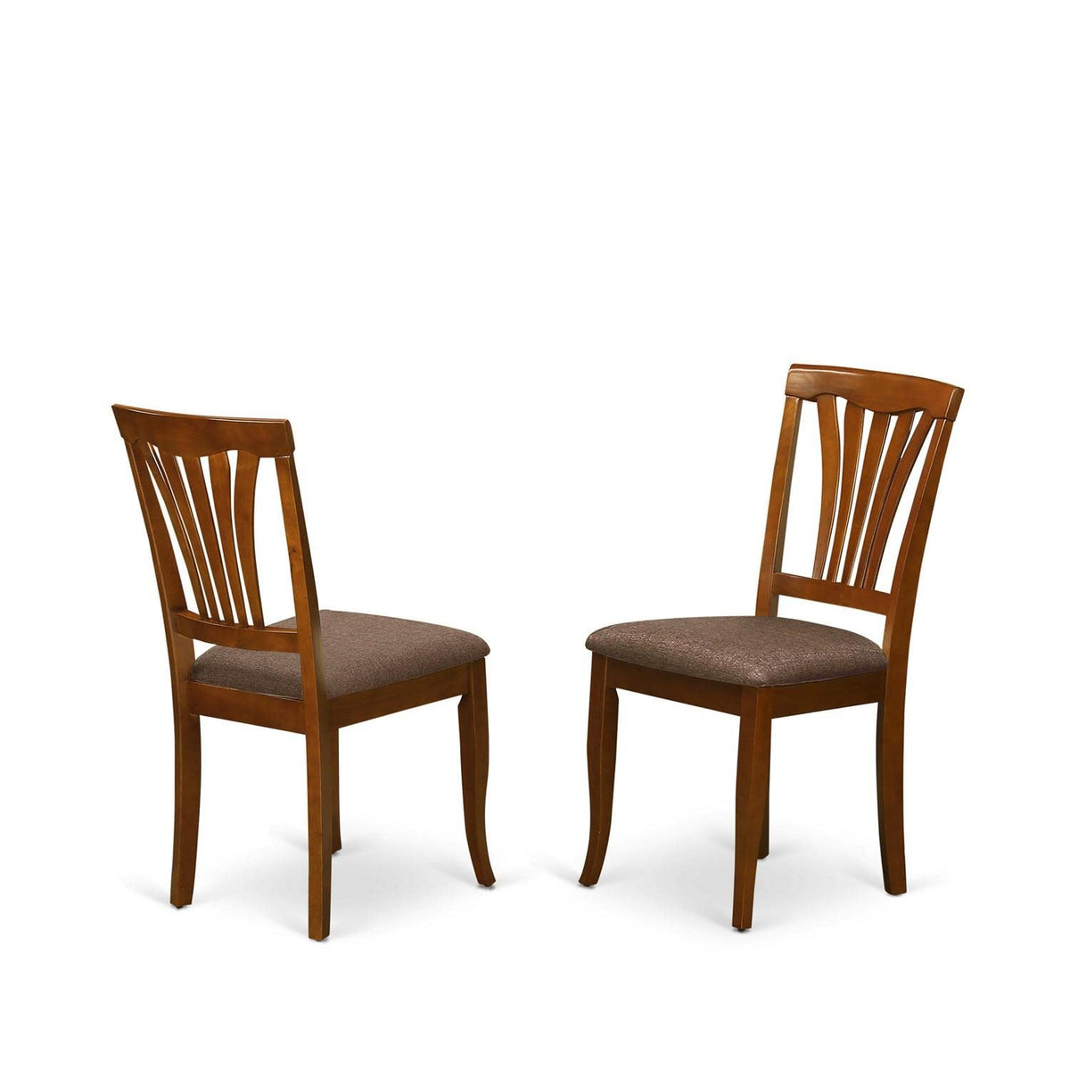 East West Furniture Avon Dining Linen Fabric Upholstered Solid Wood Chairs, Set of 2, Saddle Brown
