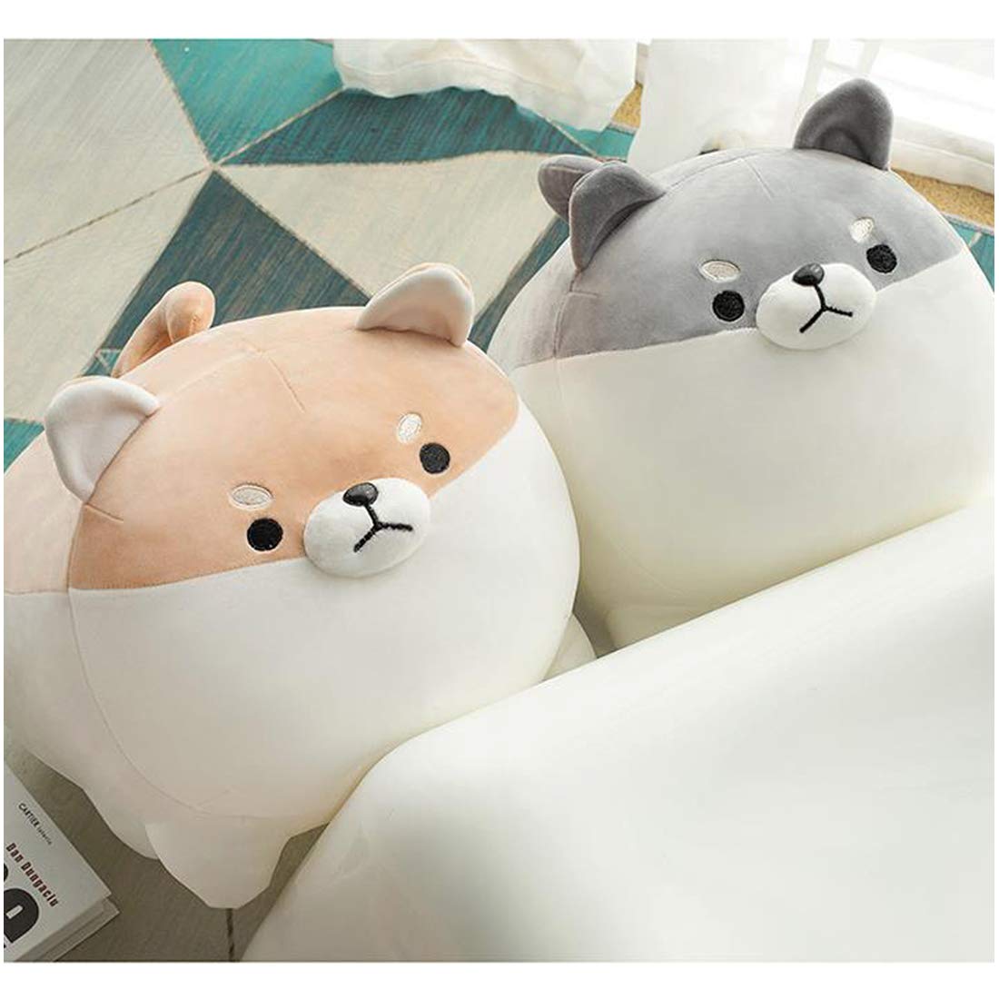 Ehotong Shiba Inu Dog Plush Pillow, Corgi Stuffed Animal Plush Toy Hug Pillow Gifts For Girl Boy (Gray, 11.8In)