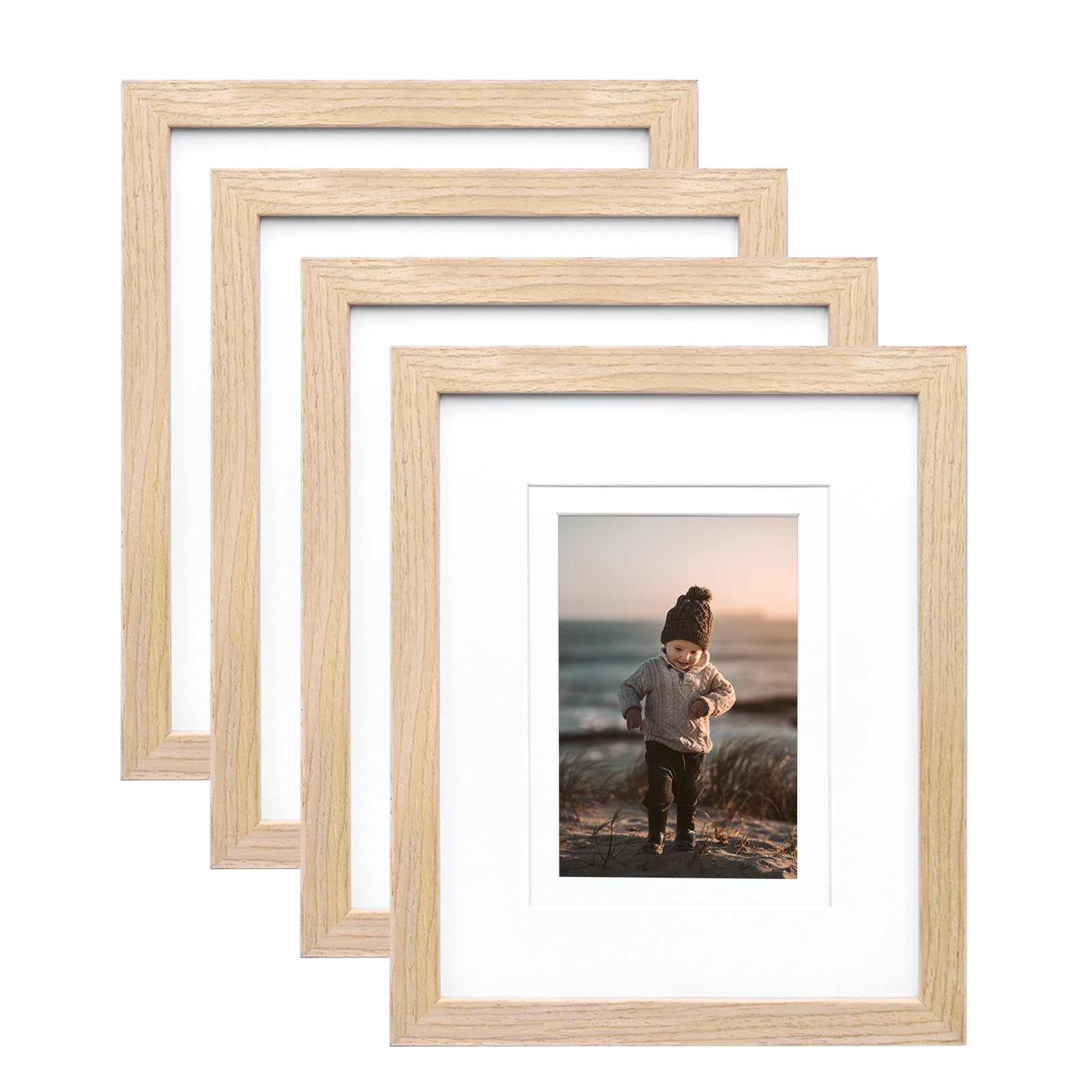 KINLINK 8x10 Picture Frames Natural Wood Frames with Acrylic Plexiglass for Pictures 4x6/5x7 with Mat or 8x10 without Mat, Table
