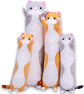 Cute Cat Plush Long Body Pillow Cuddle Cartoon Stuffed Animals Cat Plushie Soft Doll Pillows Gifts For Kids Girls (Gray, 51 Inch