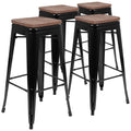Set of 4 Modern Industrial Metal Stools  in Black
