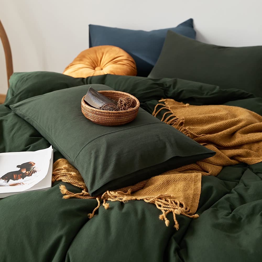 Amwan Dark Green Duvet Cover 100% Jersey Knit Cotton Duvet Cover King Olive Green Comforter Cover Luxury Soft T Shirt Cotton Bed