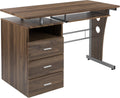 Flash Furniture Joshua Rustic Walnut Desk With Three Drawer Pedestal And Pull-Out Keyboard Tray