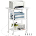 Lerliuo 3-Tier Printer Stand with Charging Station, Industrial Mobile Printer Table with Storage Shelf and Steel Frame, Rolling 