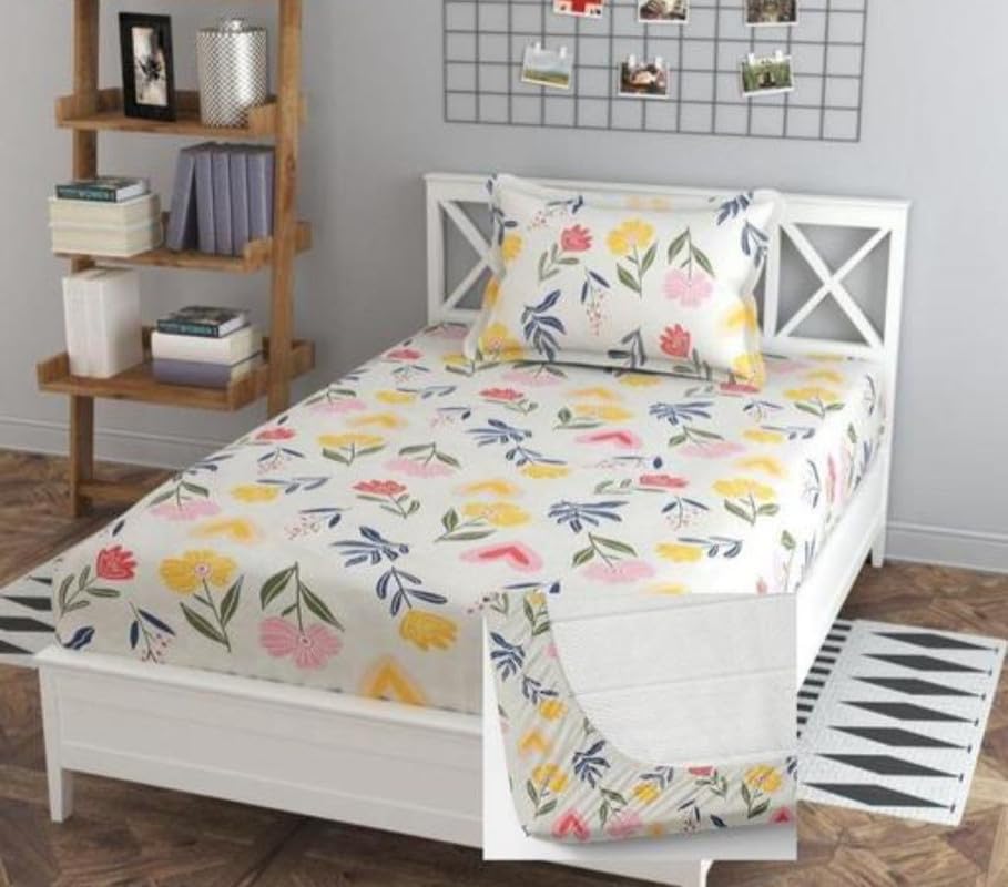 Rajat Presents 100% Cotton 160 TC Wrinkle Free Printed Single Bedsheets with 1 Matching Pillow Cover, (60X90 Inches, 4 X 6 Feet 