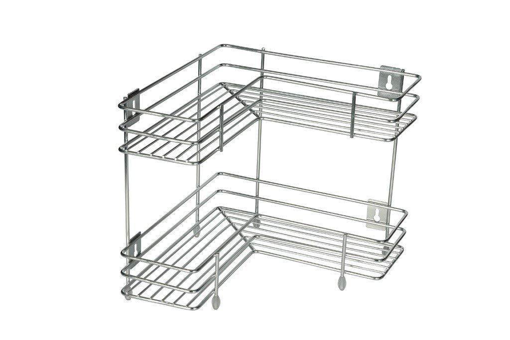 myzon L Corner Shape Stand,Double Layer 2Tier Stainless Steel Multipurpose Storage Rack Kitchen and Bathroom Rack  Silver Colo