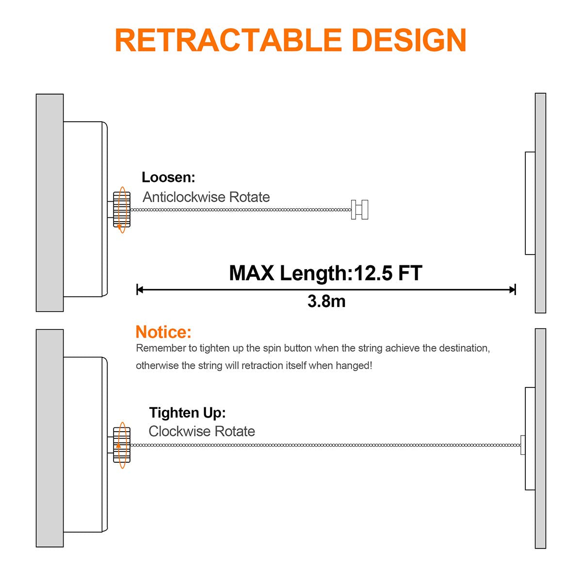 MANGZ 12.5ft Retractable Clothesline - Heavy Duty 304 Stainless Steel, Adjustable Wall Mounted for Indoor & Outdoor Drying - Silver