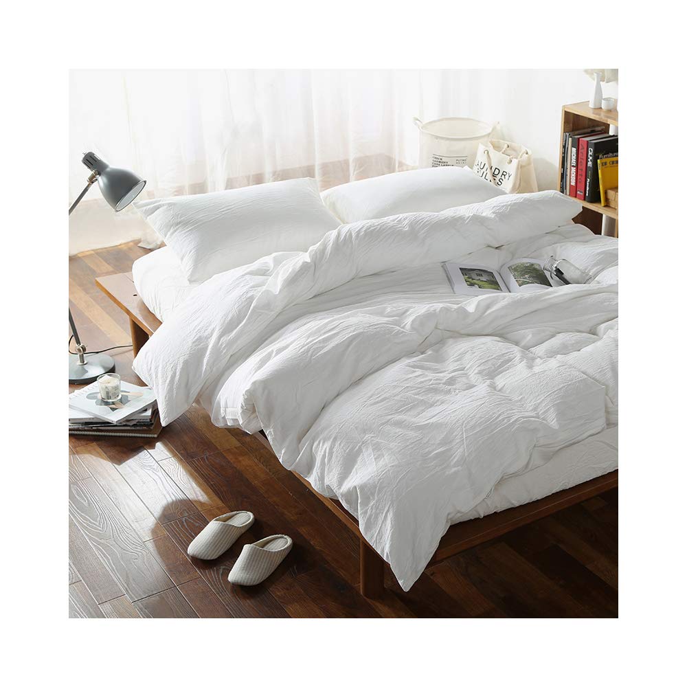 F.Y.Dreams 100% Washed Cotton Duvet Cover For Weighted Blanket 60X80 Inches With 8 Ties, Zipper On Long Side/White/Just Duvet Co