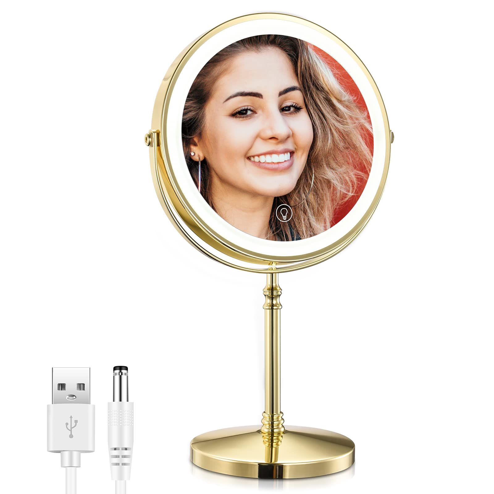 AMZNEVO Rechargeable 8   Lighted Makeup Mirror, 1X 10X Magnifying Vanity Mirror with 3 Color LED Lights, Touch Sensor Adjust B