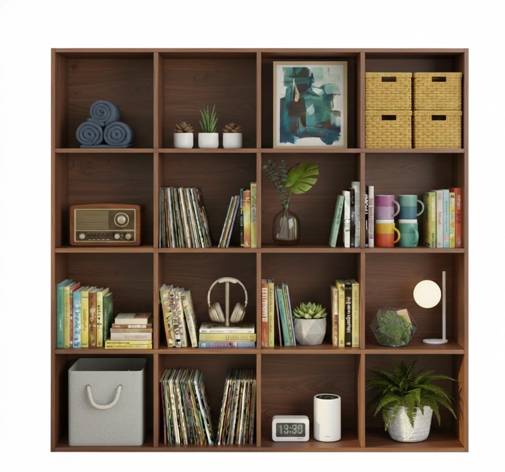 Ankit Crafts Wood Storage Unit Cube Tier Strong Bookcase Shelving Brown, 4, 4, 4, 4 Tier