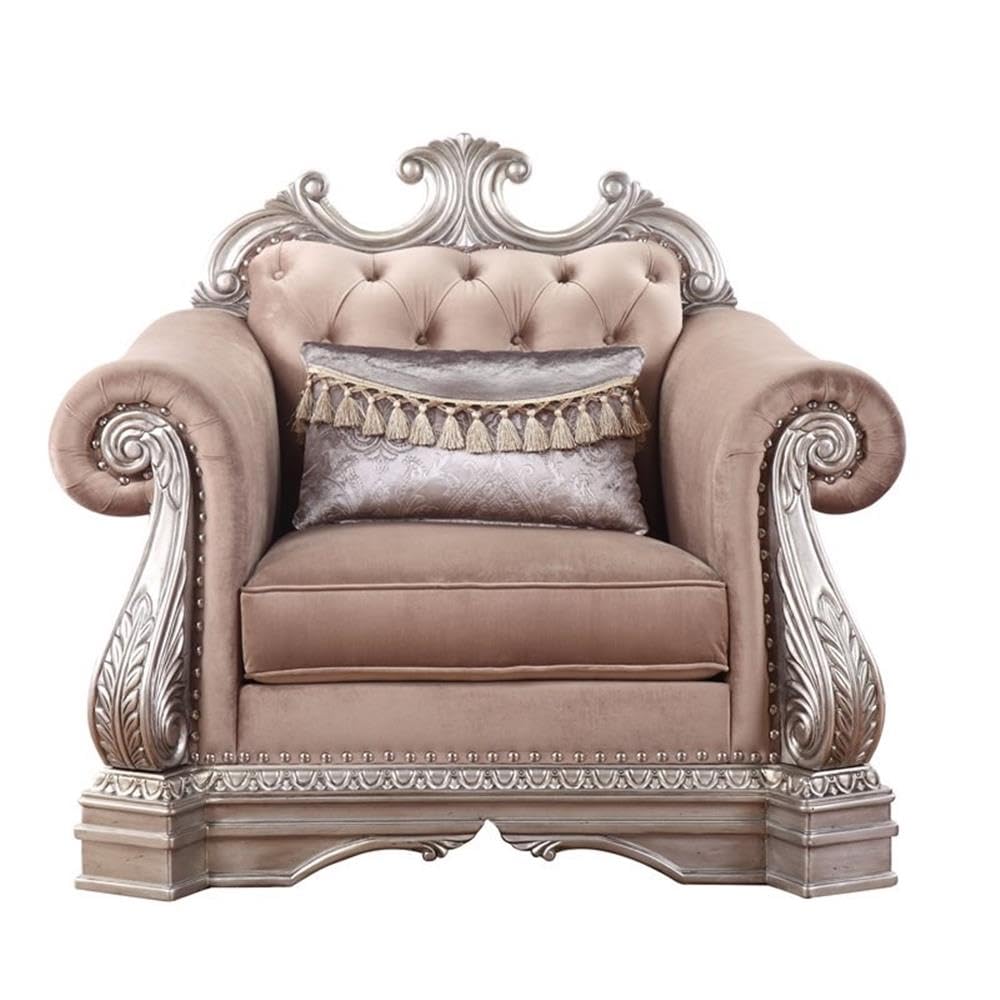 Acme Northville Upholstered Chair with 1 Pillow in Velvet and Antique Silver