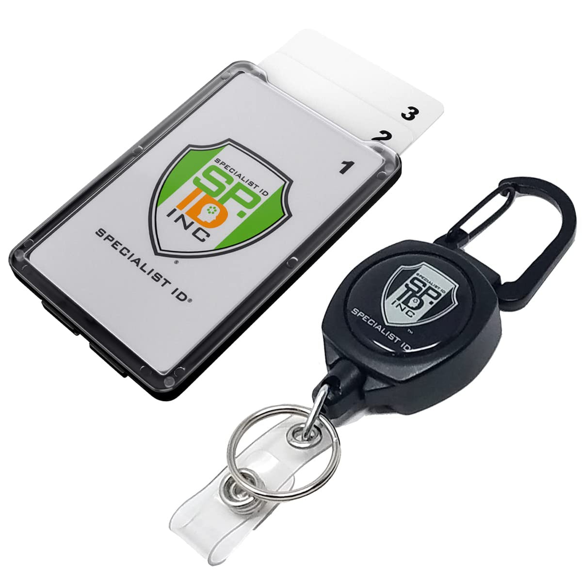 Super Heavy Duty Sidekick Retractable Badge And Key Reel - Carabiner Clip - With Three Card Id Badge Holder (Holds 3 I'D Badges)