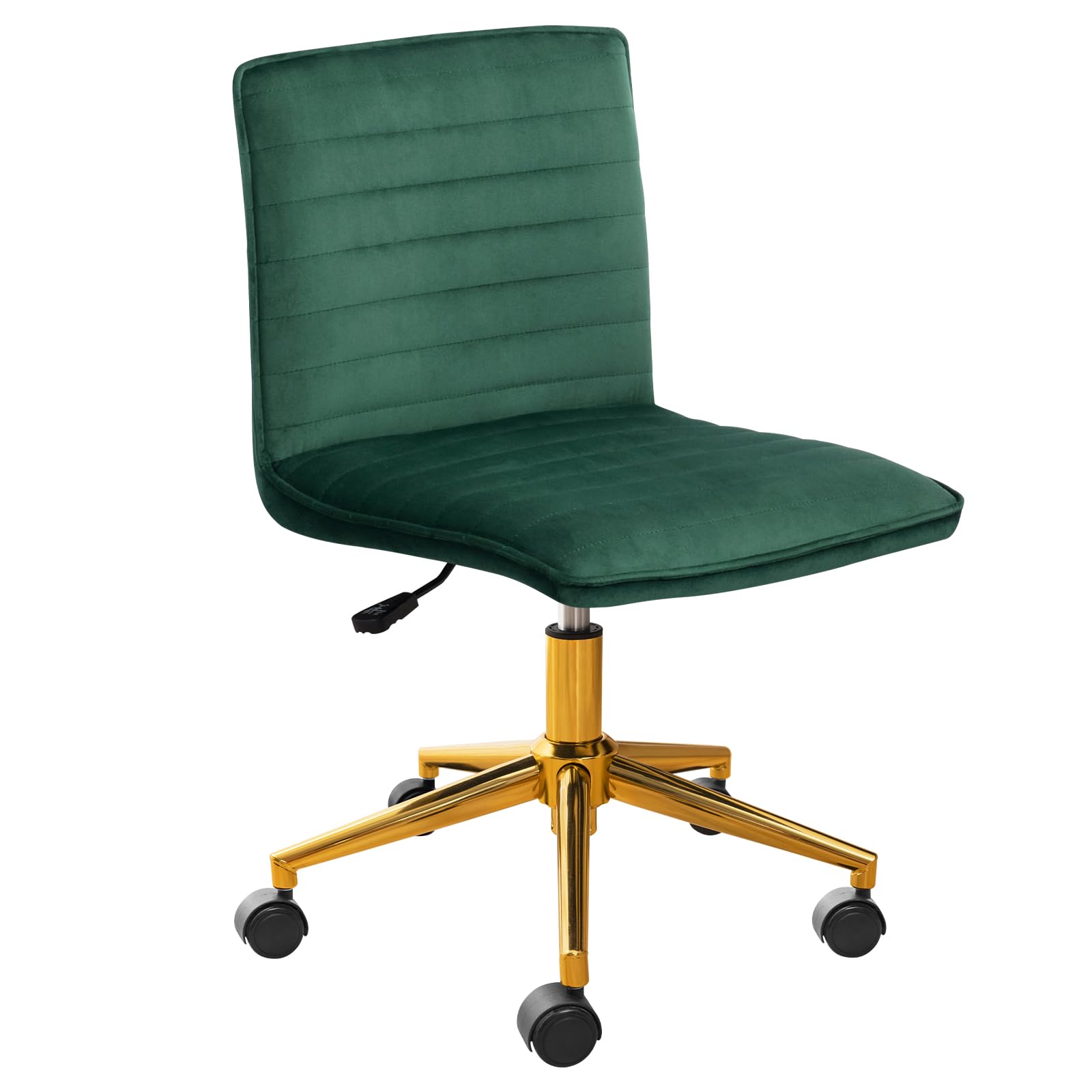 Furniliving Home Office Chair, Armless Vanity Chair with Wheels Swivel Velvet Computer Rolling Desk Chair with Back, Adjustable 