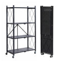 COKIHOM 4 Tier Foldable Storage Shelf, Large Capacity Metal Shelf Rack, Rolling Bookshelf with Wheels, Wire Shelf Organizer for 