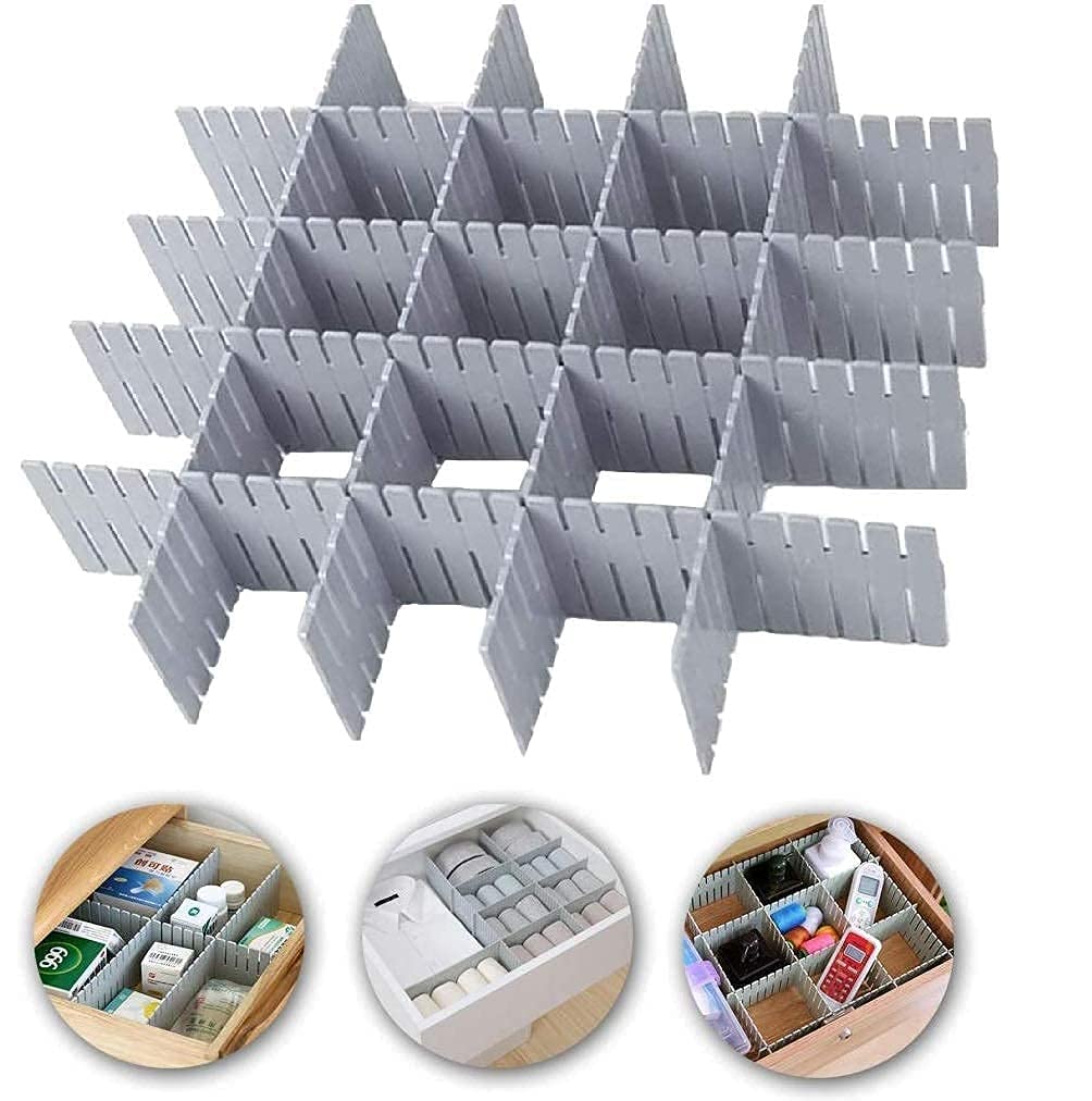 Gnoly 8 Pcs Adjustable Stretchable Interlocking Drawer Clapboard Divider/Grid Closet Sorting Partition/Plastic Strips Separators