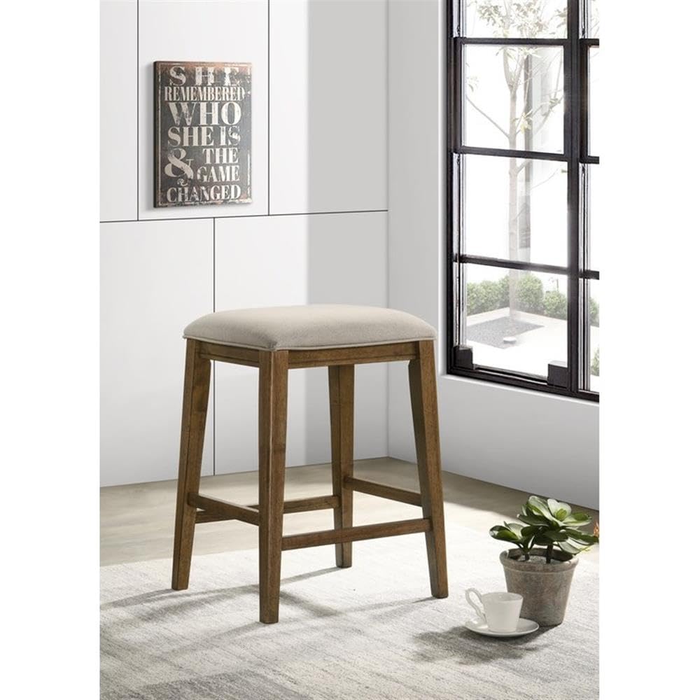 LILOLA LIVING Sasha Walnut Counter Height Stool with Upholstered Seat