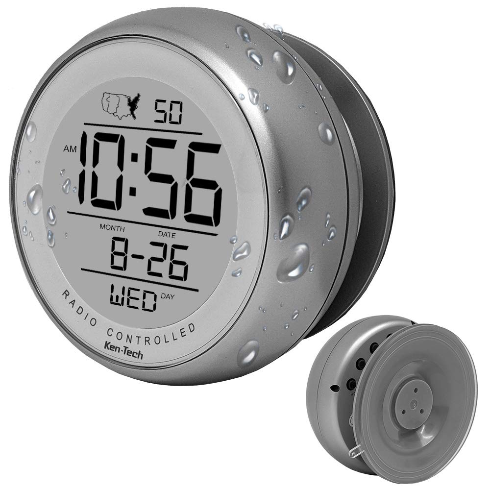 Ken-Tech T-4660 Water Resistant Suction Cup Atomic Clock, Silver