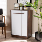 Baxton Studio Mette Mid-Century Modern Two-Tone White and Walnut Finished 5-Shelf Wood Entryway Shoe Cabinet