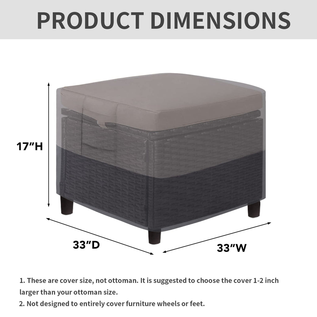 Easy-Going Outdoor Ottoman Cover, Waterproof Patio Ottoman Cover, Heavy Duty Outdoor Furniture Cover With Padded Handles (33'X33'X17', Gray/Dark Gray)