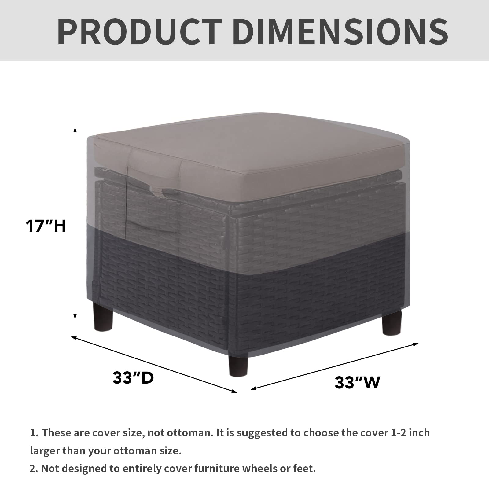 Easy-Going Outdoor Ottoman Cover, Waterproof Patio Ottoman Cover, Heavy Duty Outdoor Furniture Cover With Padded Handles (33'X33'X17', Gray/Dark Gray)