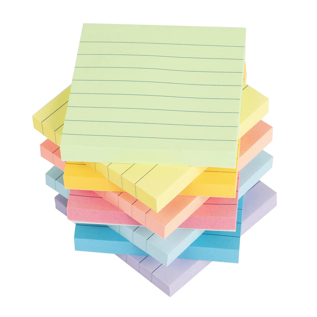 Vanpad Lined Sticky Notes 3X3 In Pastel Ruled Post Stickies Colorful Super Sticking Power Memo Pads, 82 Sheets/Pad, 8 Pads/Pack