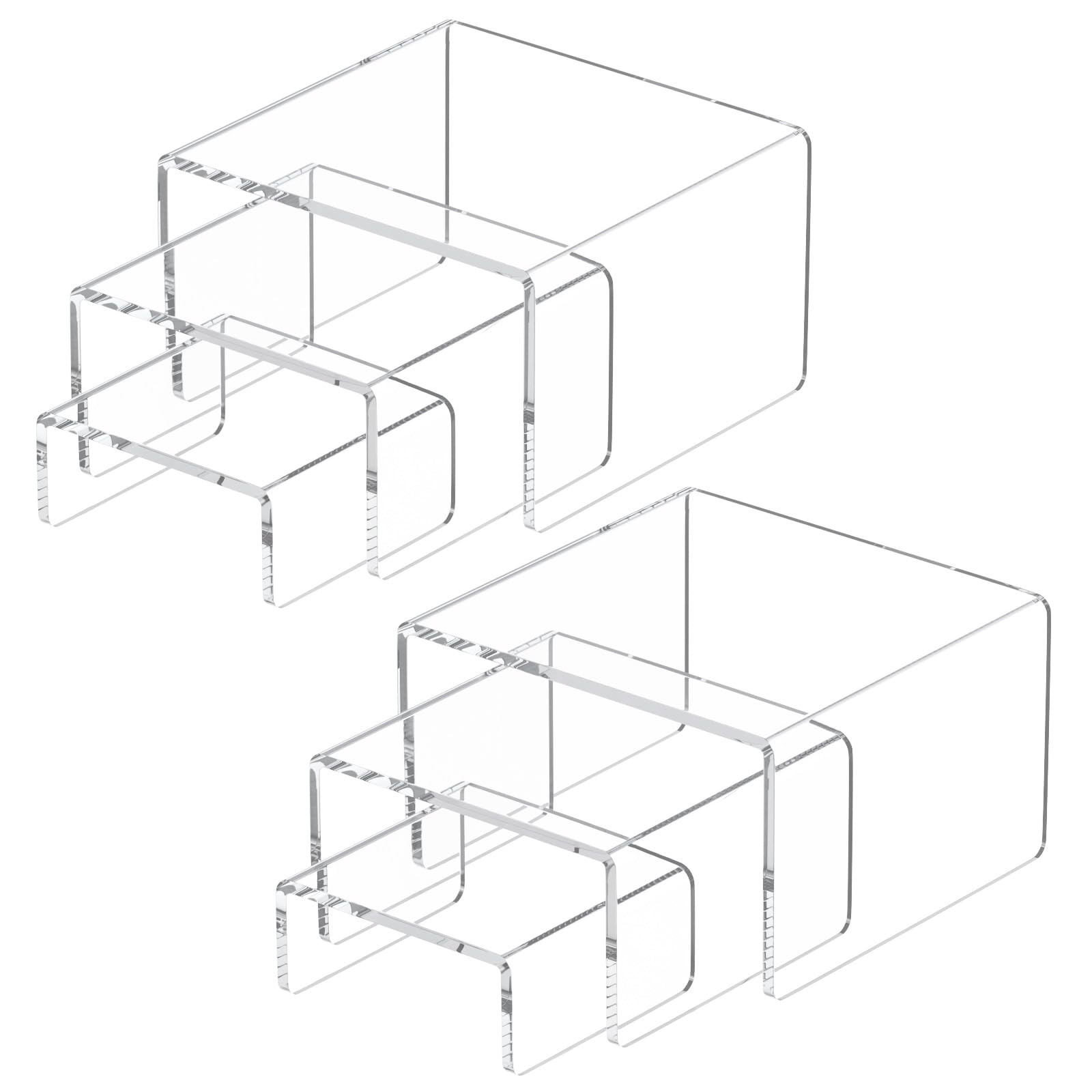NIUBEE Acrylic Display Risers Stand 2 Sets,3 Steps Clear Riser Shelf Showcase for Amiibo Funko POP Figures -3x3x4