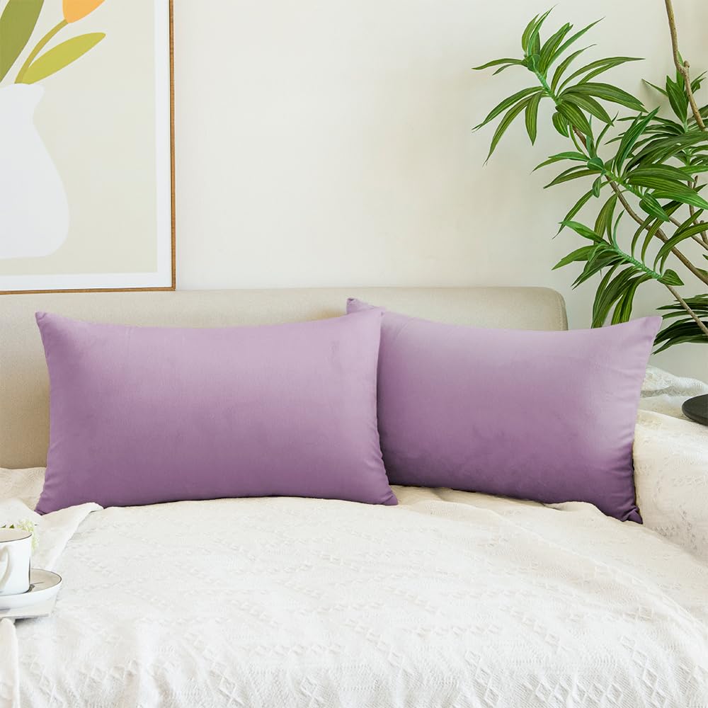 Quorgves Light Purple Pillow Covers 12X20 Inch Pack Of 2 Light Purple Throw Pillows For Couch Living Room Bed Bedroom Soft Velve